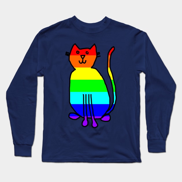 Cat Rainbow Long Sleeve T-Shirt by ellenhenryart